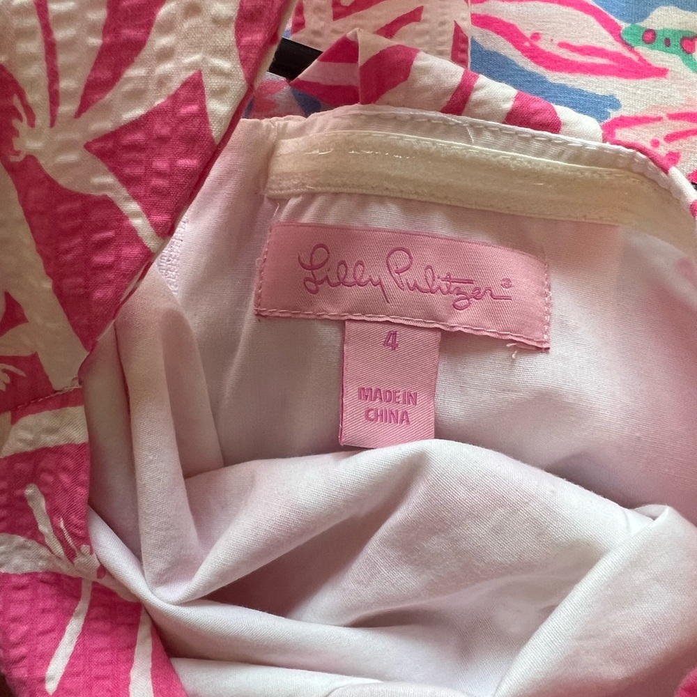 EUC Lilly Pulitzer Tinsley Seersucker Pink Light My Fire Dragonfly dress - Picture 4 of 4